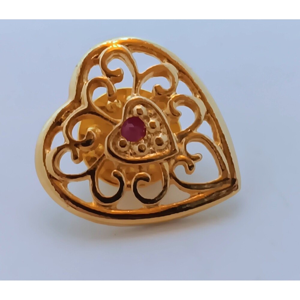 Harriet Carter Genuine Ruby Goldtone Heart Lapel Pin 3/4 in